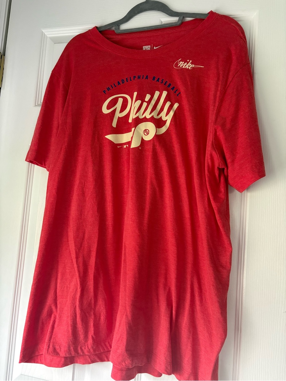 Nike Red Philadelphia 'Philly' Graphic Tee with Cream Script